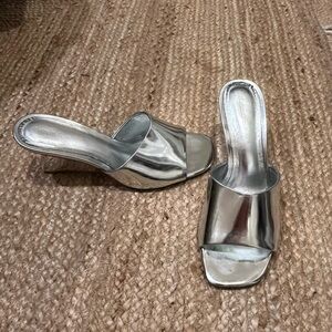 Reformation Metallic Silver Heeled Mules